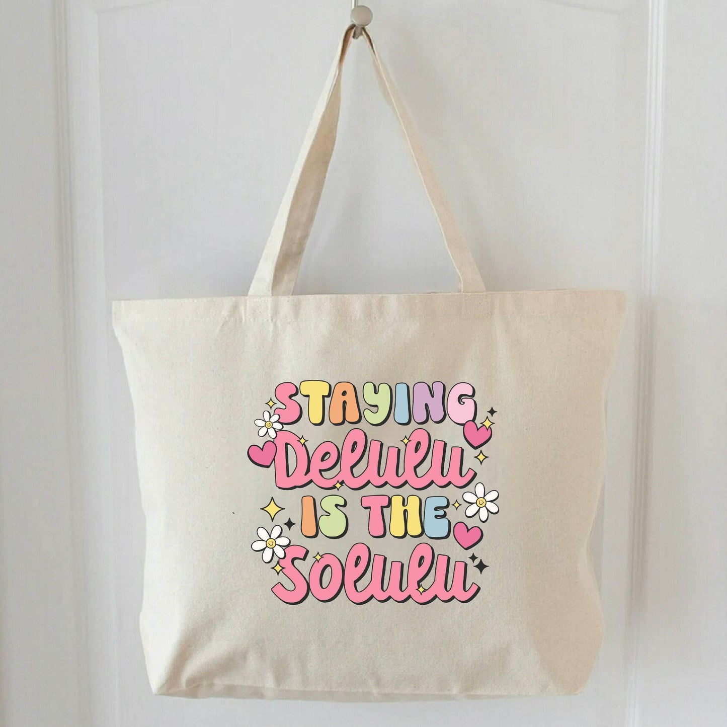 Delulu in the Solulu Canvas Tote Bag featheredbreaths