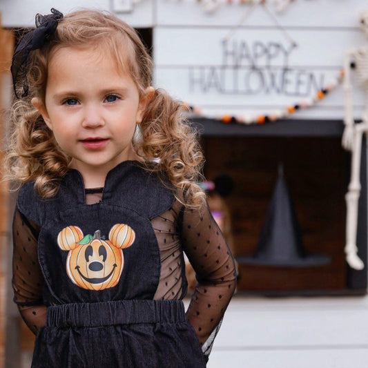 Half-Way To Halloween Pumpkin Mouse Overalls featheredbreaths