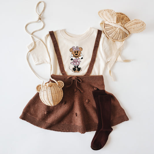 KNITTED POMPOM SUSPENDER DRESS