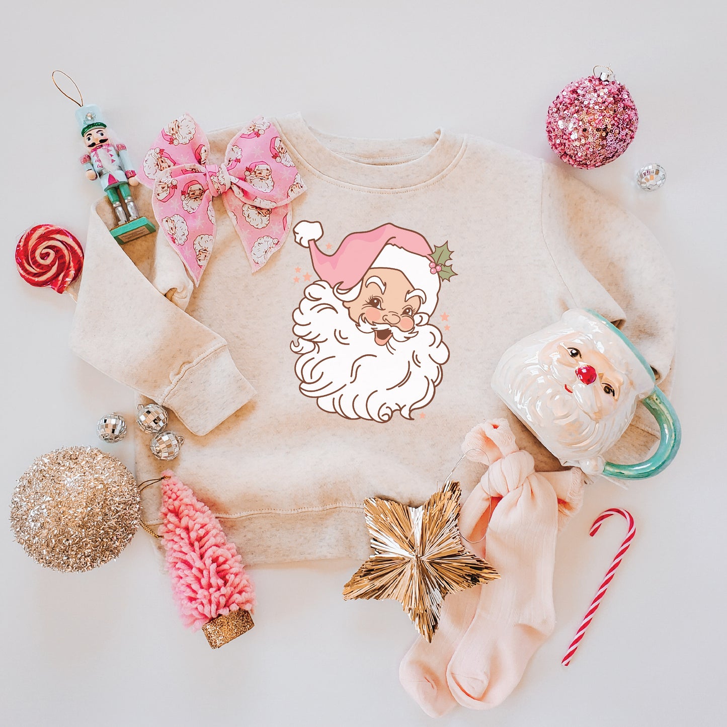 Pink Santa Kids & Adult Crewneck Sweater