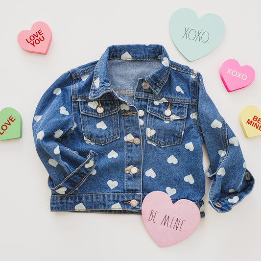 DENIM JACKET WITH HEART PRINT