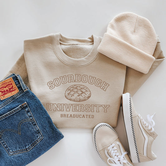 SOURDOUGH UNIVERSITY ADULT CREWNECK SWEATER-sand