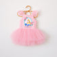 Pink Aurora Ballerina Dress with tulle skirt, ruffled sleeves, and Sleeping Beauty graphic.