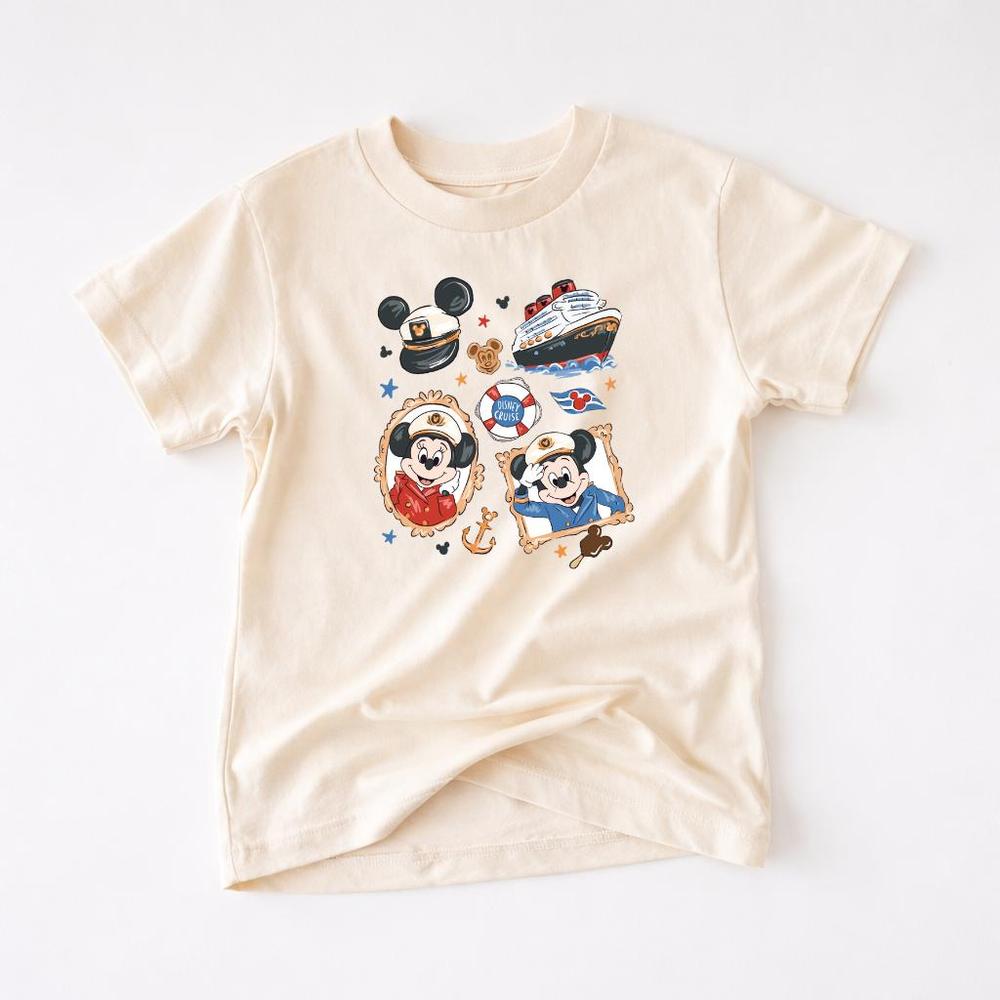 Boys' cream t-shirt with The Mouse in sailor hats, a cruise ship, and anchor designs.