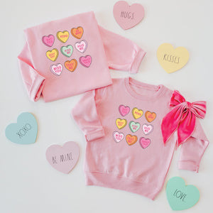 CANDY HEARTS KIDS & ADULT CREWNECK SWEATER-multiple colors