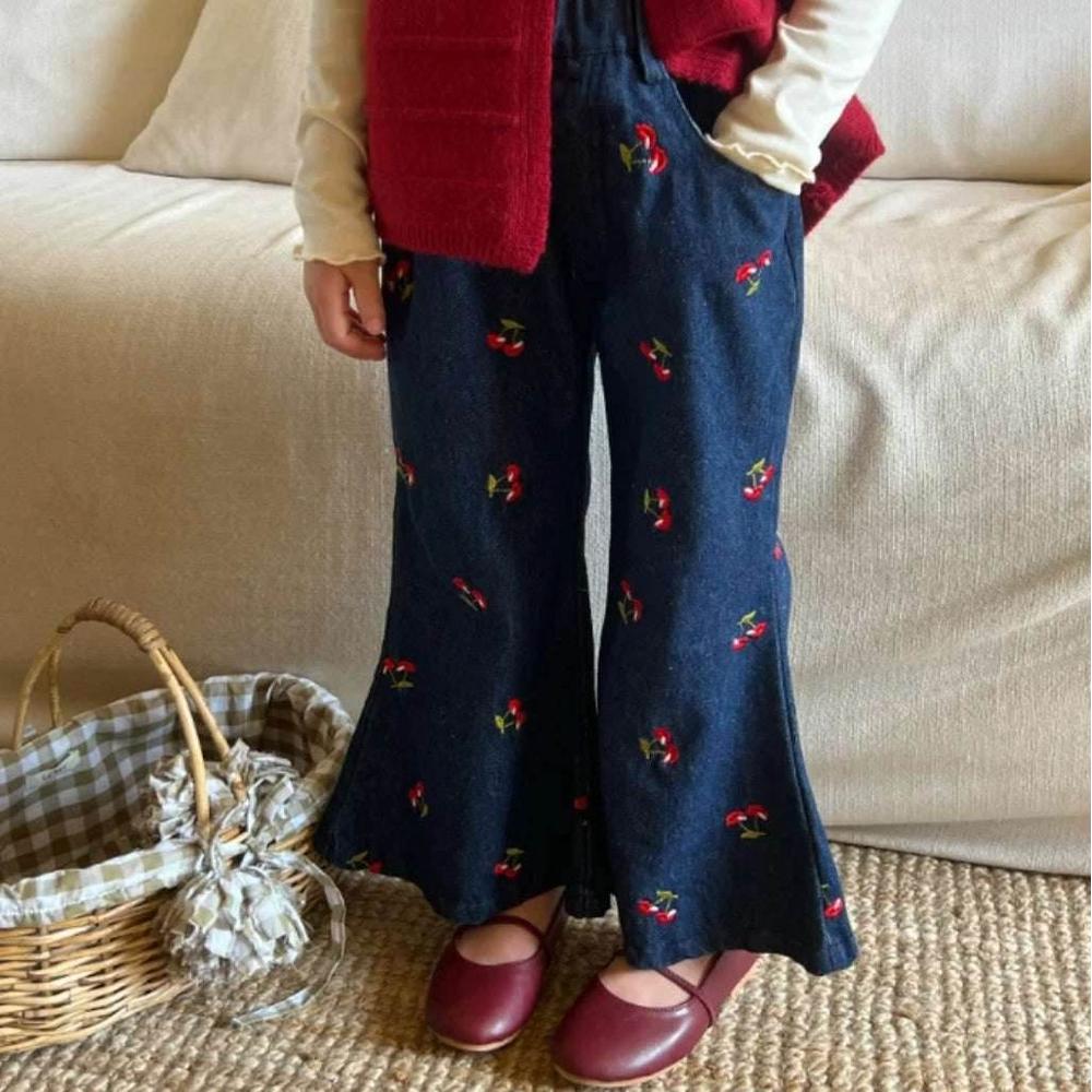 Cherry Embroidered Flair Pants featheredbreaths