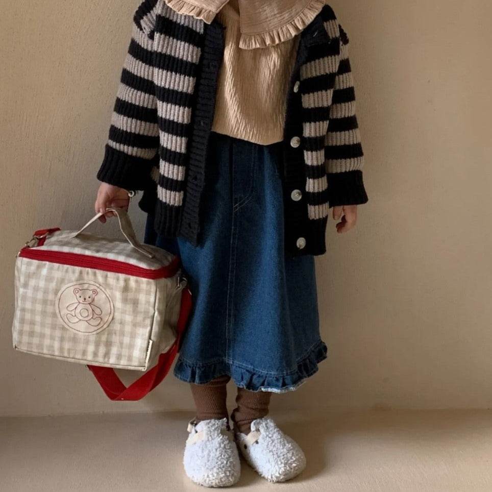Denim Ruffle Midi Skirt featheredbreaths