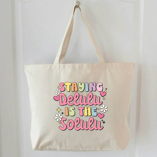 Delulu in the Solulu Canvas Tote Bag featheredbreaths