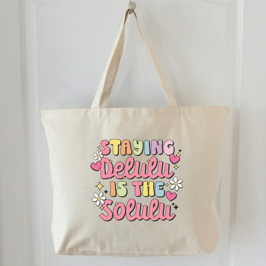 DELULU IS THE SOLULU CANVAS TOTE BAG