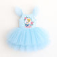 Light blue ballerina dress with Cinderella graphic, ruffled tulle sleeves, and a multi-layered tulle skirt.