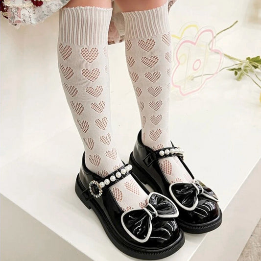 HEART KNEE HIGHS-cream