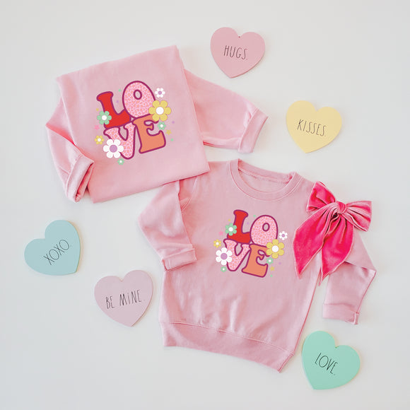 LOVE KIDS & ADULT CREWNECK SWEATER-pink