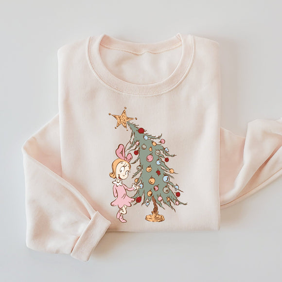 CINDY LOU CHRISTMAS TREE KIDS & ADULT CREWNECK SWEATER-multiple colors