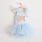 Light blue ballerina dress for girls with "magical" text, mouse ears, and tulle skirt.