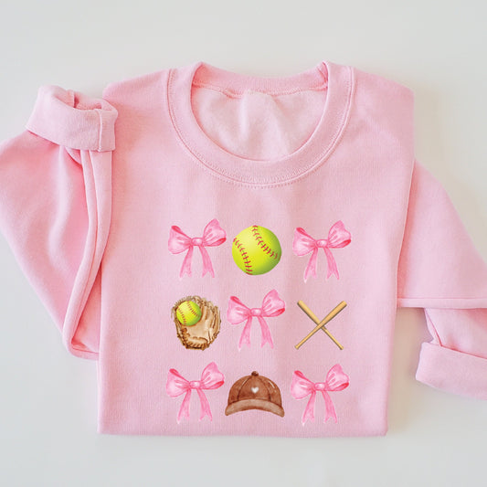 SOFTBALL KIDS & ADULT CREWNECK SWEATER-pink