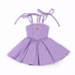 Purple "Under the Sea" activewear dress with tie straps, white lace trim, and a colorful tiara design.