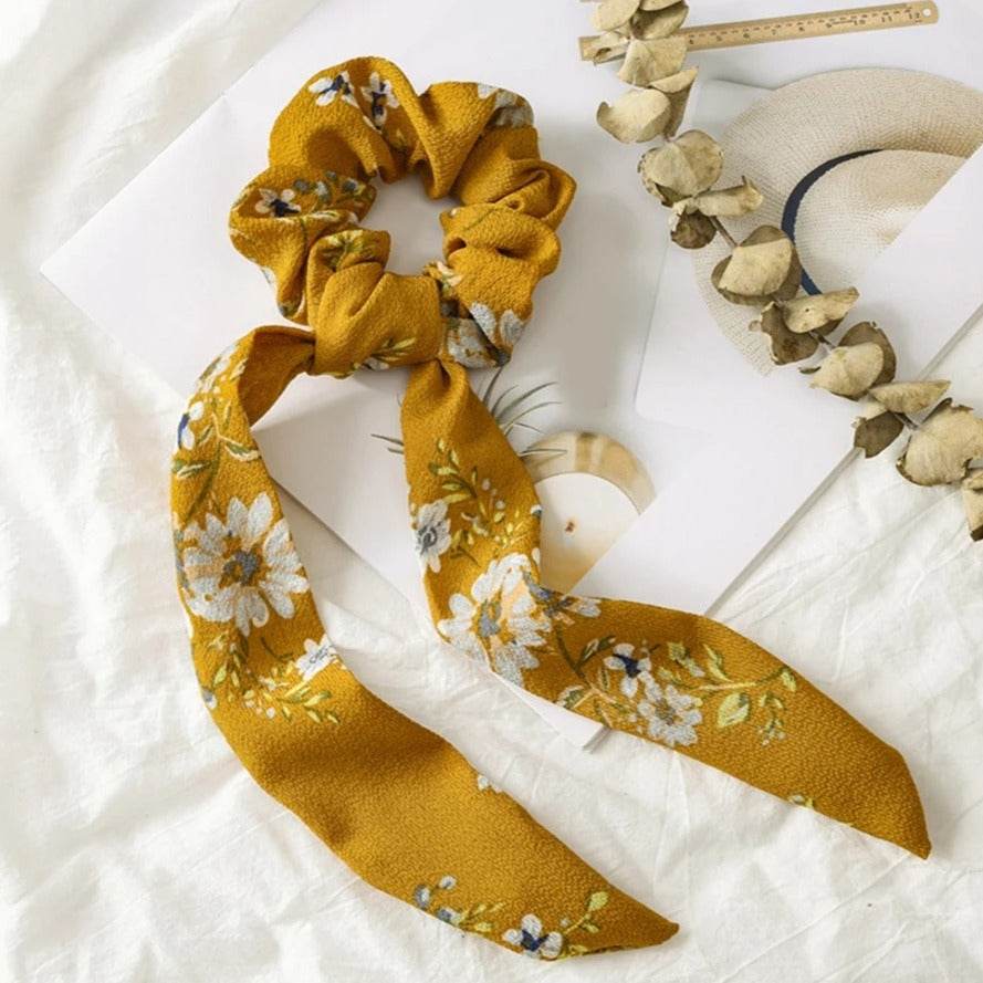 Floral Scrunchy Hair Tie - Trendy Floral Print Hair Accessory featheredbreaths