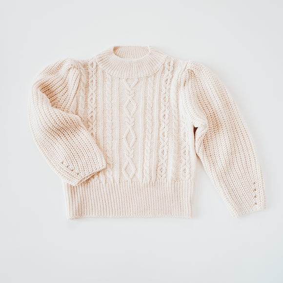 CABLE KNIT PUFF SLEEVE SWEATER