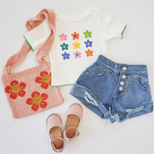 Flower Power Ribbed Spring T-Shirt - Stylish and Comfortable Seasonal Apparel featheredbreaths
