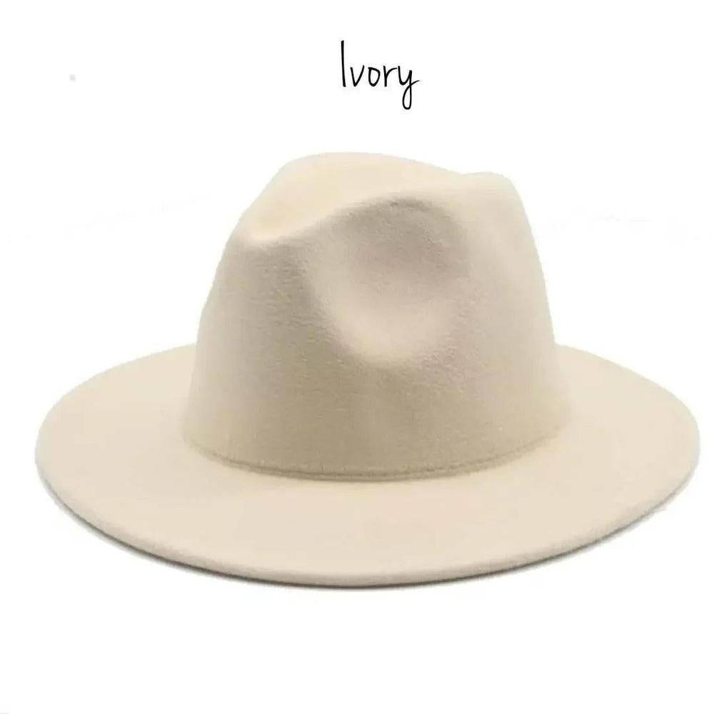 Ivory classic brim hat with wide brim and soft felt texture on white background